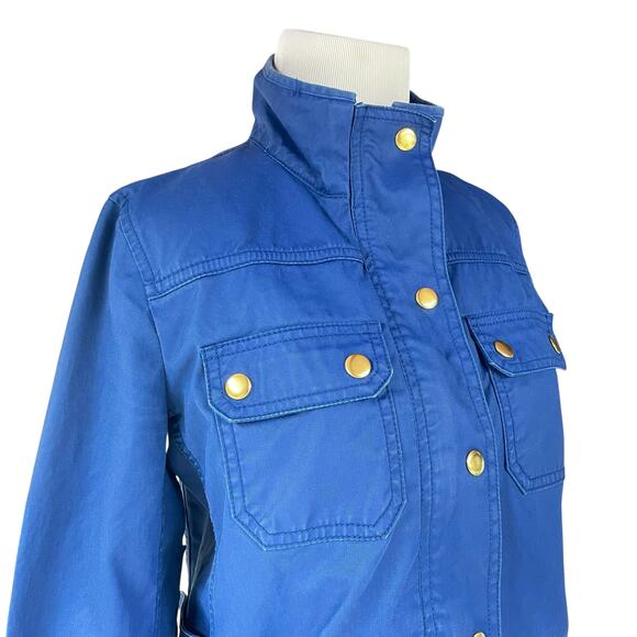 J. CREW Downtown Field Jacket Waxed Cotton Cobalt Blue Size XS Utility Rain - Picture 3 of 9